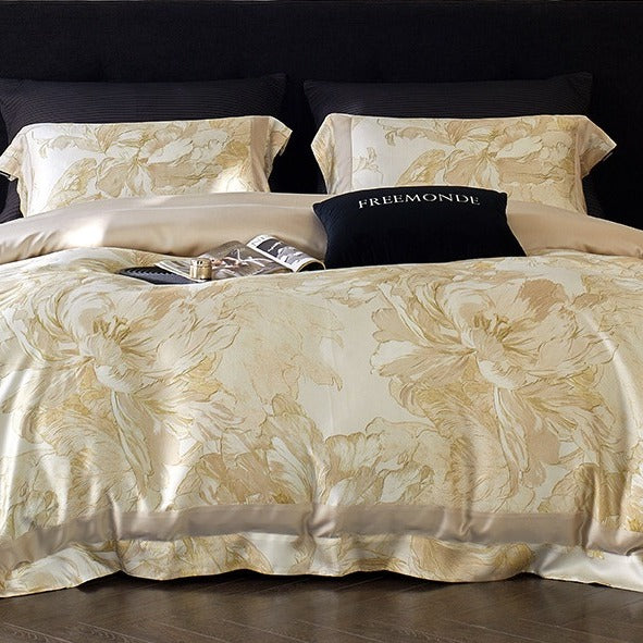 VILZSTUDIOS cream and blush painterly floral bedding set with wide pink pillowcase borders