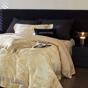 VILZSTUDIOS cream and blush painterly floral bedding set with wide pink pillowcase borders