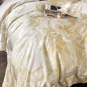 VILZSTUDIOS cream and blush painterly floral bedding set with wide pink pillowcase borders