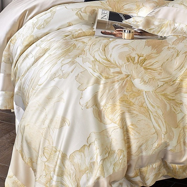 VILZSTUDIOS cream and blush painterly floral bedding set with wide pink pillowcase borders