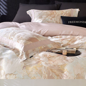VILZSTUDIOS cream and blush painterly floral bedding set with wide pink pillowcase borders