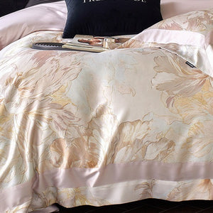 VILZSTUDIOS cream and blush painterly floral bedding set with wide pink pillowcase borders