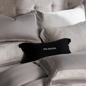 VILZSTUDIOS blush pink, ivory and cool grey satin bedding set with tonal paisley borders