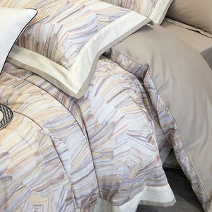VILZSTUDIOS blush pink or lavender abstract brushstroke duvet cover set with wide contrast borders