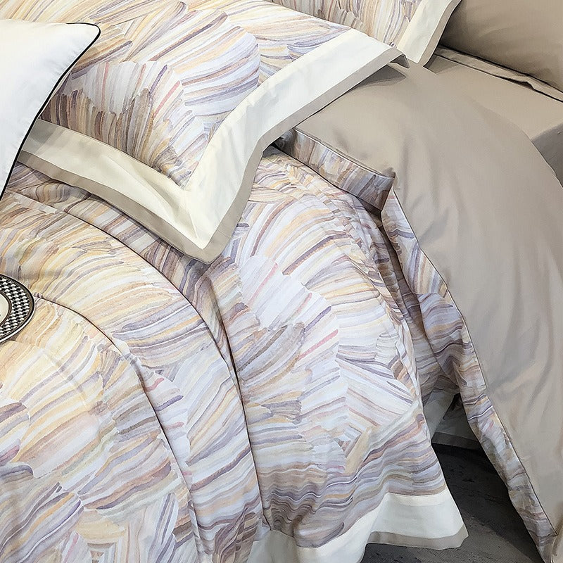 VILZSTUDIOS blush pink or lavender abstract brushstroke duvet cover set with wide contrast borders