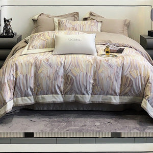 VILZSTUDIOS blush pink or lavender abstract brushstroke duvet cover set with wide contrast borders