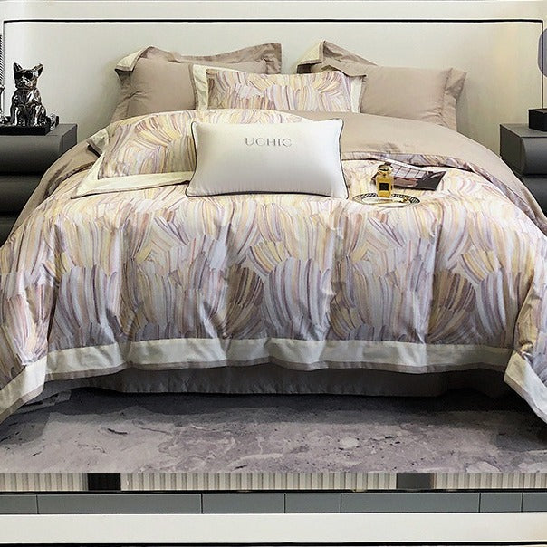 VILZSTUDIOS blush pink or lavender abstract brushstroke duvet cover set with wide contrast borders