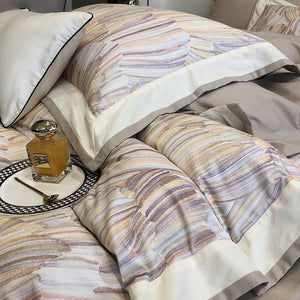 VILZSTUDIOS blush pink or lavender abstract brushstroke duvet cover set with wide contrast borders