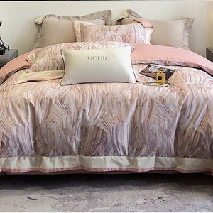 VILZSTUDIOS blush pink or lavender abstract brushstroke duvet cover set with wide contrast borders