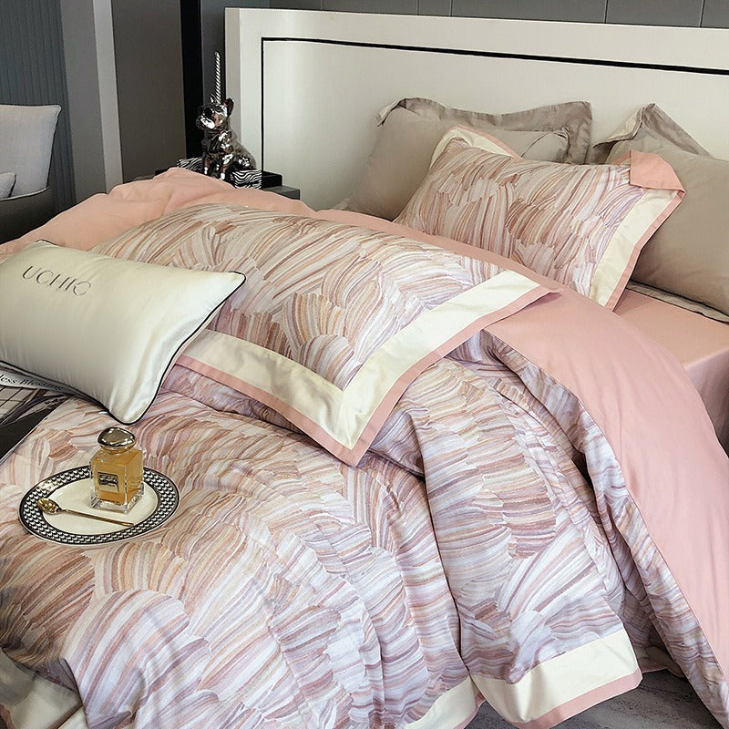VILZSTUDIOS blush pink or lavender abstract brushstroke duvet cover set with wide contrast borders