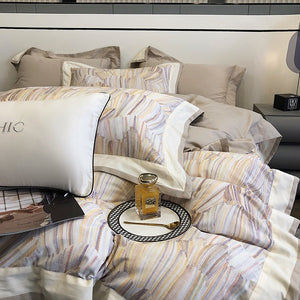 VILZSTUDIOS blush pink or lavender abstract brushstroke duvet cover set with wide contrast borders