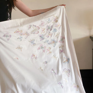 VILZSTUDIOS ivory and blush pink, blush pink or pale blue satin duvet cover set with pastel butterfly embroidery