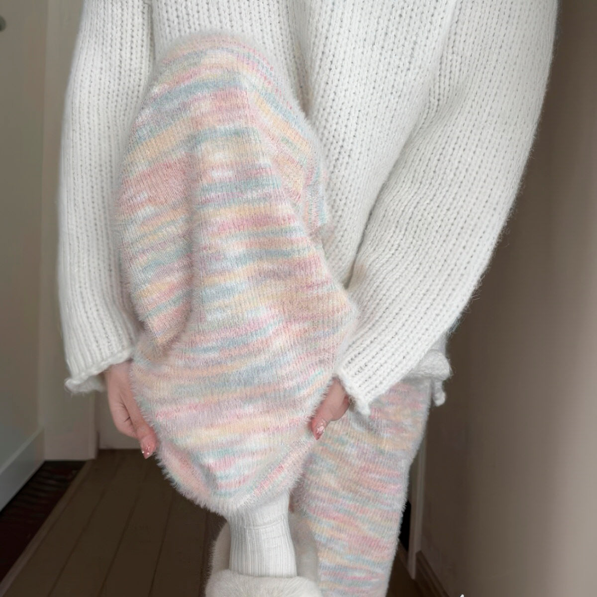 VILZSTUDIOS Pastel knit wide leg pants for casual wear