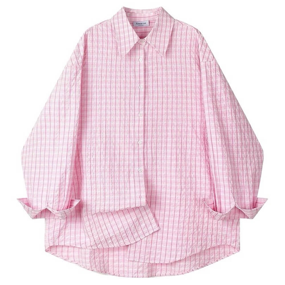 VILZSTUDIOS Pastel plaid oversized shirt with dropped shoulders and wide sleeves