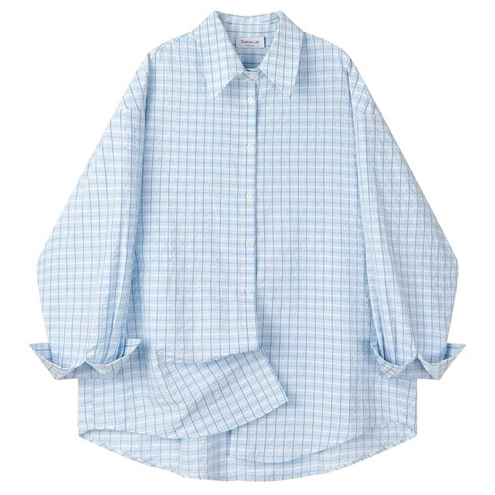VILZSTUDIOS Pastel plaid oversized shirt with dropped shoulders and wide sleeves