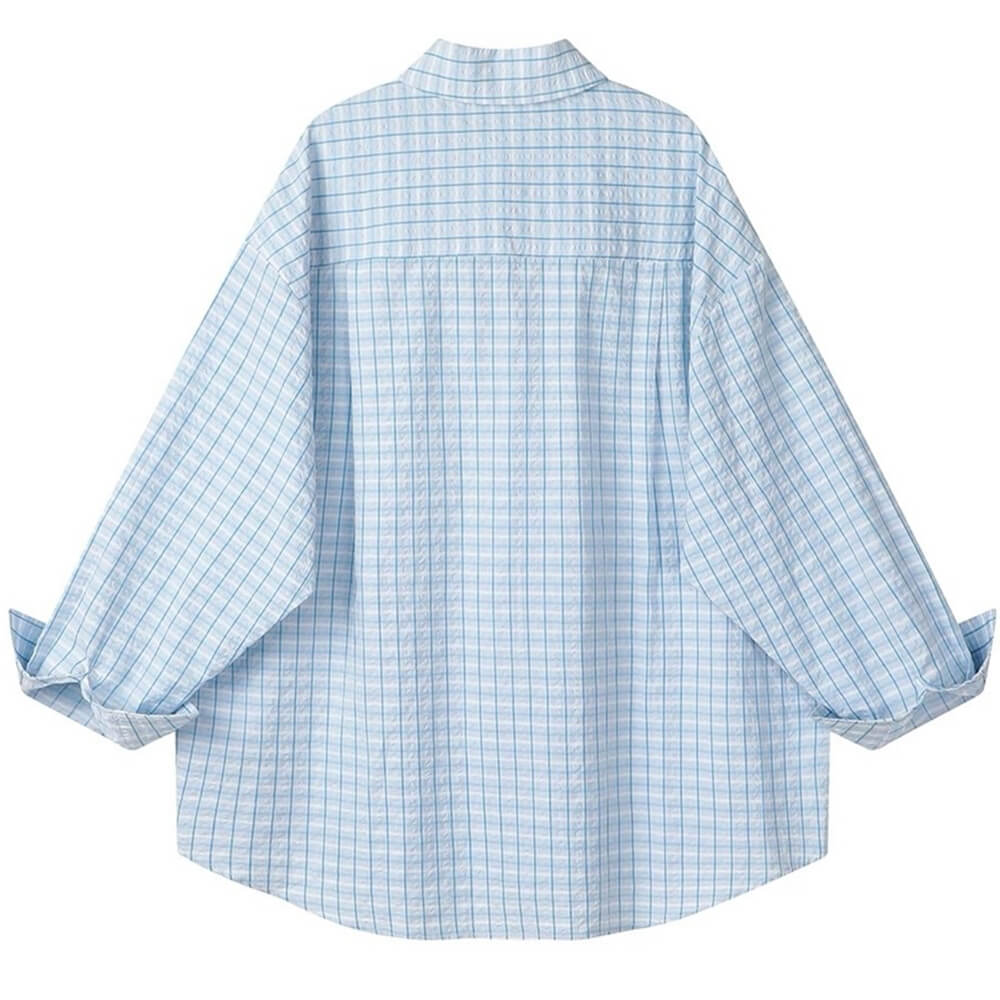 VILZSTUDIOS Pastel plaid oversized shirt with dropped shoulders and wide sleeves