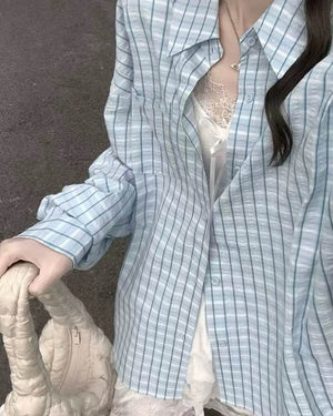 VILZSTUDIOS Pastel plaid oversized shirt with dropped shoulders and wide sleeves
