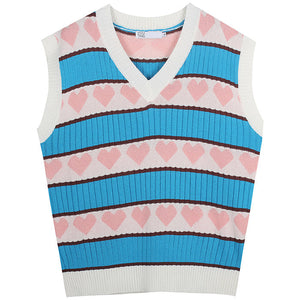 VILZSTUDIOS Pastel striped heart knit vest for trendy fashion