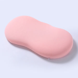 VILZSTUDIOS orange, sky blue, blush pink and charcoal gray peanut-shaped neck pillow with a central dip