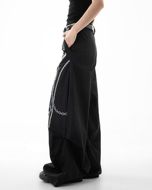 VILZSTUDIOS black wide-leg pants with pearl chain print
