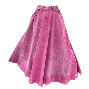 VILZSTUDIOS Pink ripped denim maxi skirt for trendy streetwear style
