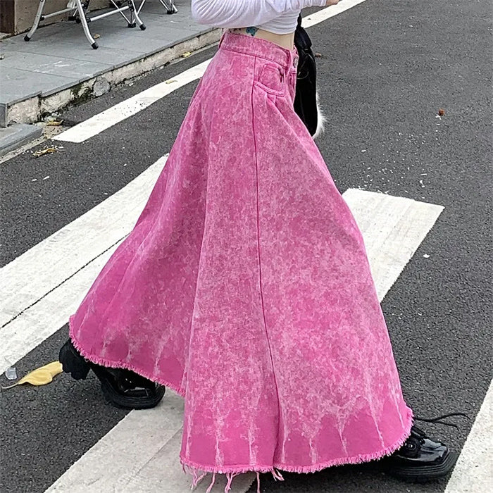 VILZSTUDIOS Pink ripped denim maxi skirt for trendy streetwear style