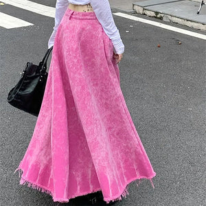 VILZSTUDIOS Pink ripped denim maxi skirt for trendy streetwear style