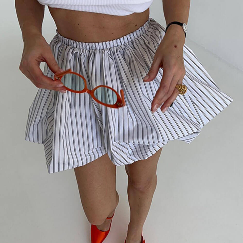 VILZSTUDIOS Pinstripe balloon skirt with bubble hem and high waist