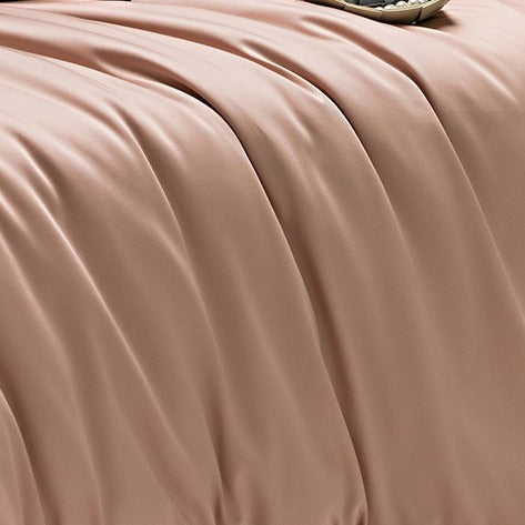 VILZSTUDIOS muted solid-color satin duvet cover set with piped borders and flanged pillowcases