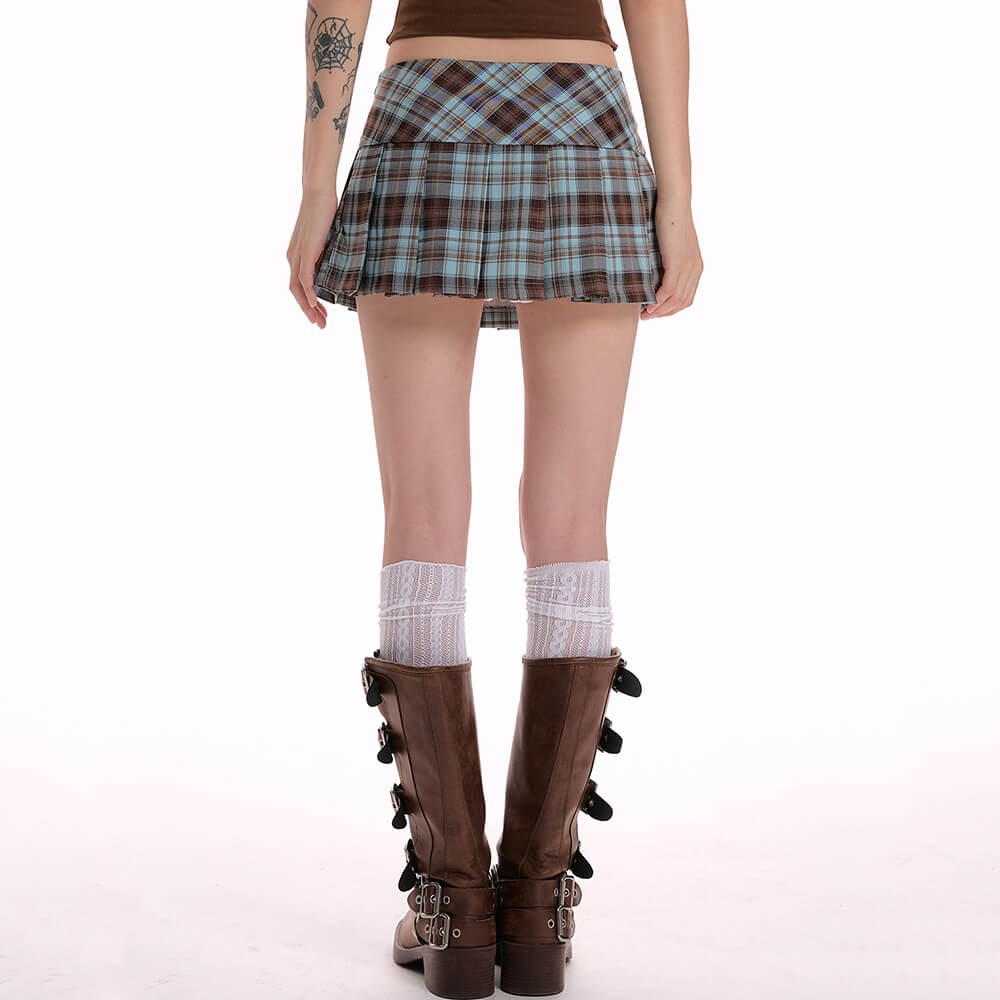 VILZSTUDIOS Plaid pleated mini skirt with button details