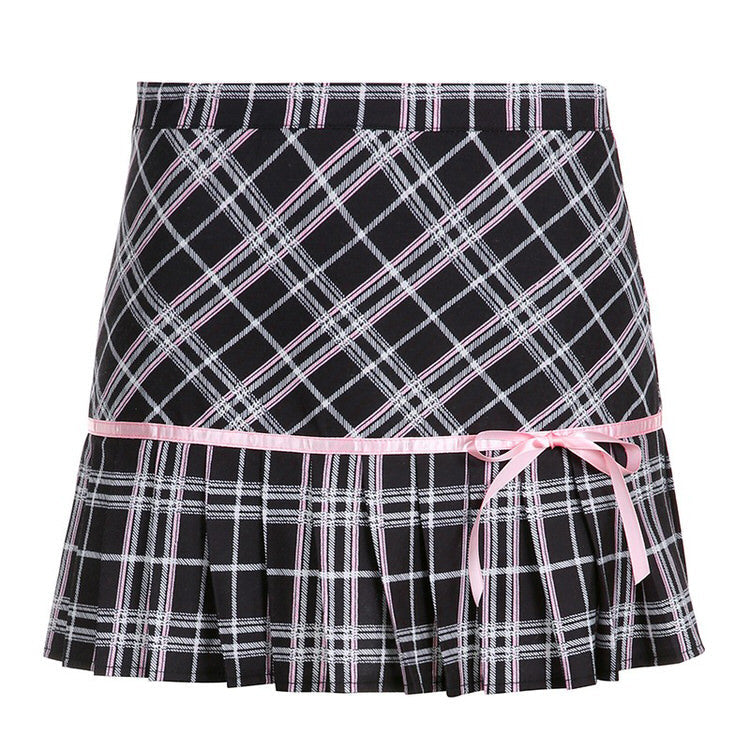 VILZSTUDIOS Plaid mini skirt with ribbon detailing