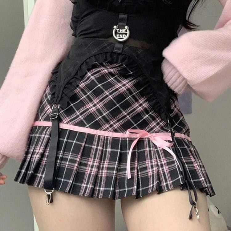 VILZSTUDIOS Plaid mini skirt with ribbon detailing