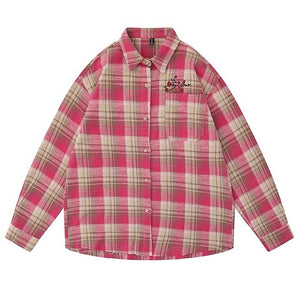 VILZSTUDIOS Plaid Embroidered Rose Button-Up Shirt product image