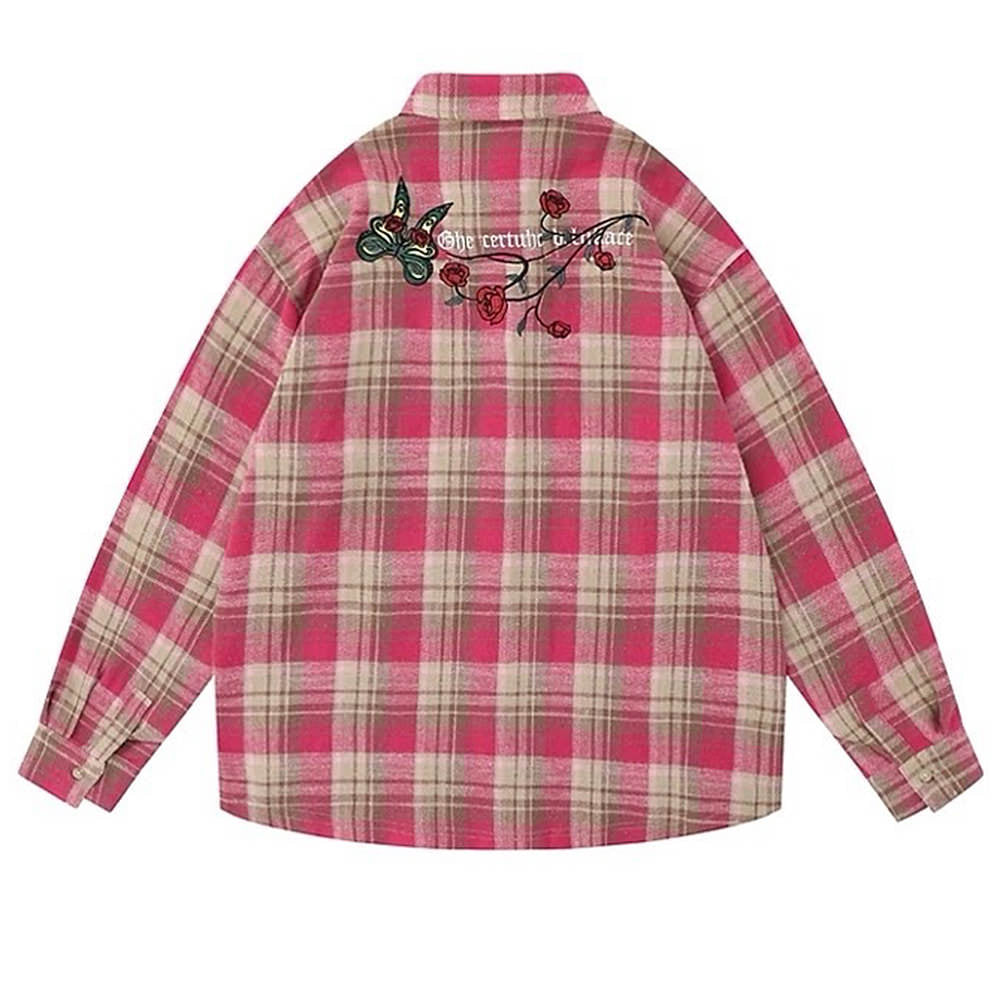 VILZSTUDIOS Plaid Embroidered Rose Button-Up Shirt product image