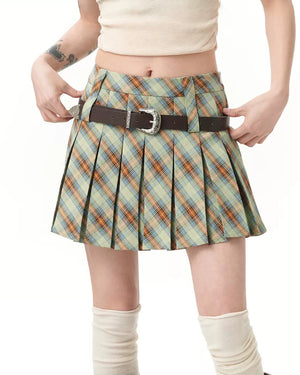 VILZSTUDIOS Trendy plaid pleated mini skirt for fashionable outfits