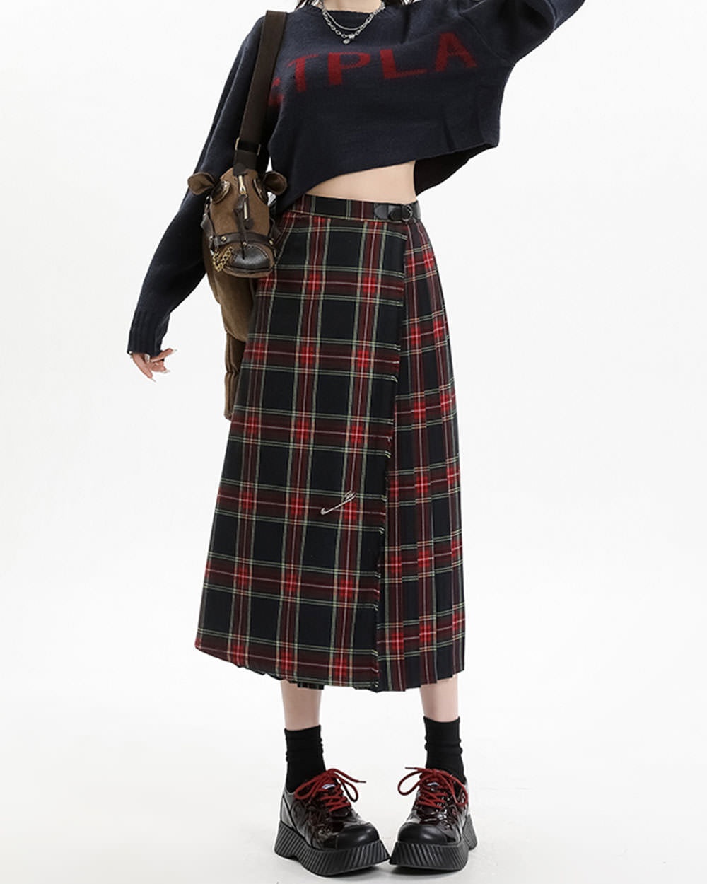 VILZSTUDIOS Stylish plaid midi skirt from VILZSTUDIOS