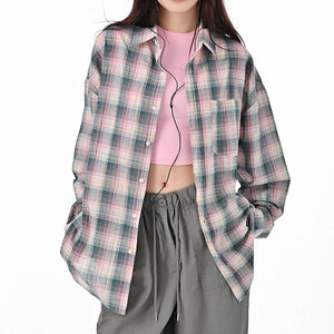 VILZSTUDIOS Plaid oversized button-up shirt with chest pocket