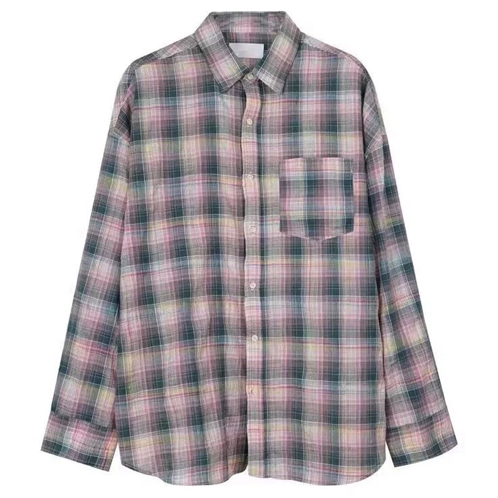 VILZSTUDIOS Plaid oversized button-up shirt with chest pocket