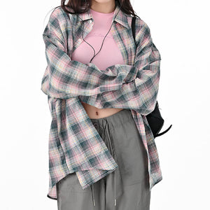VILZSTUDIOS Plaid oversized button-up shirt with chest pocket