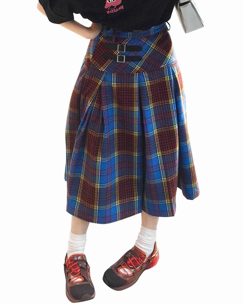 VILZSTUDIOS fashionable plaid pleated skirt for streetwear style