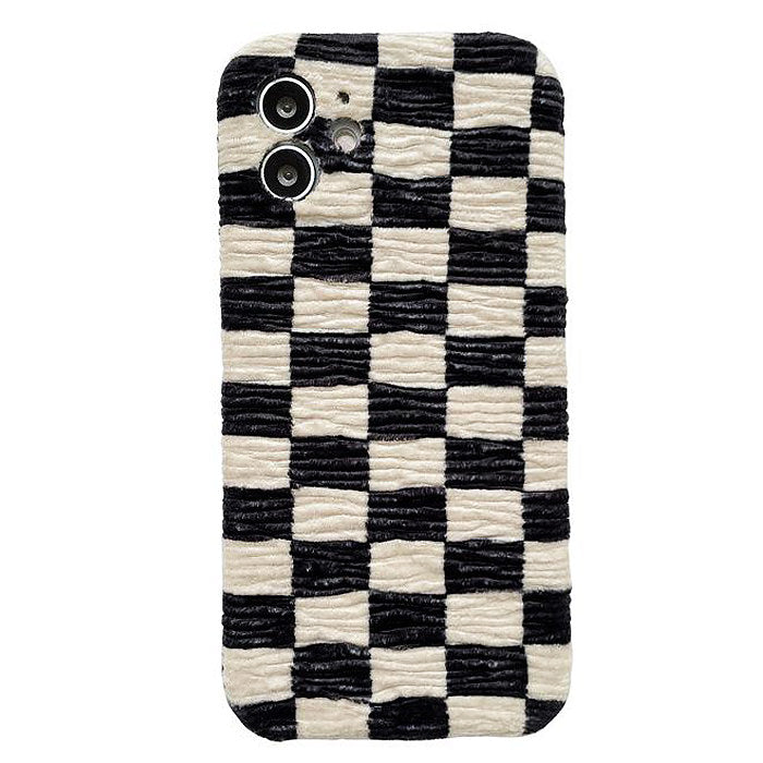 VILZSTUDIOS Stylish plaid plush phone case for iPhone