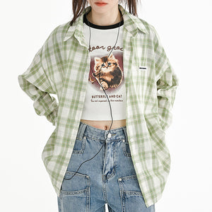 VILZSTUDIOS Oversized plaid button-up shirt in sage green