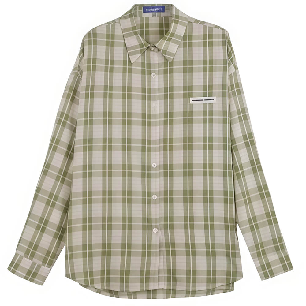 VILZSTUDIOS Oversized plaid button-up shirt in sage green
