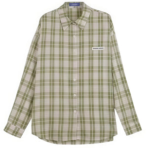 VILZSTUDIOS Oversized plaid button-up shirt in sage green