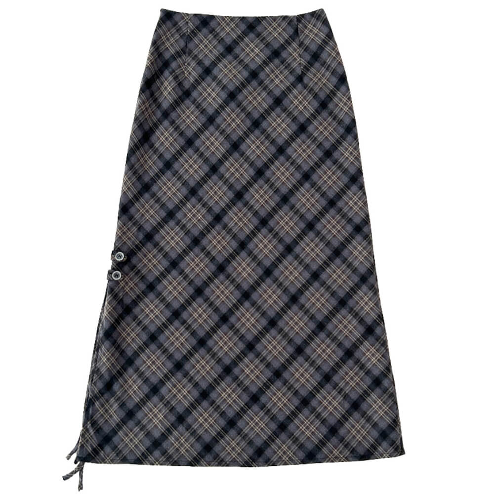 VILZSTUDIOS Plaid midi skirt with side-slit details