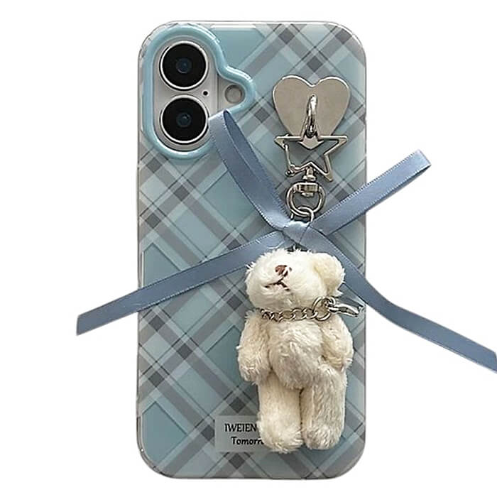 VILZSTUDIOS Plaid teddy charm phone case