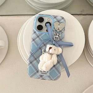 VILZSTUDIOS Plaid teddy charm phone case