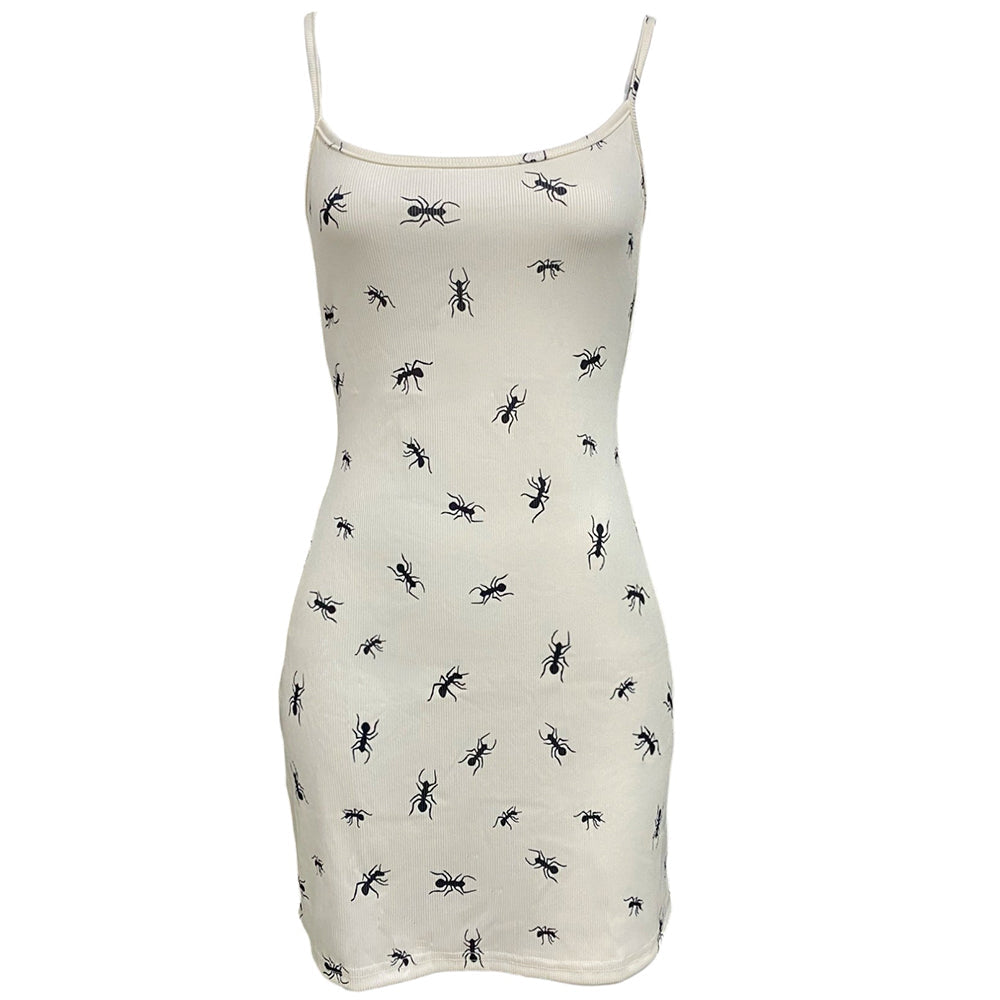 VILZSTUDIOS Playful ant print ribbed mini dress for unique style
