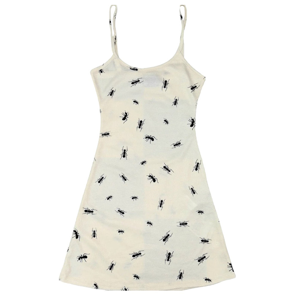 VILZSTUDIOS Playful ant print ribbed mini dress for unique style