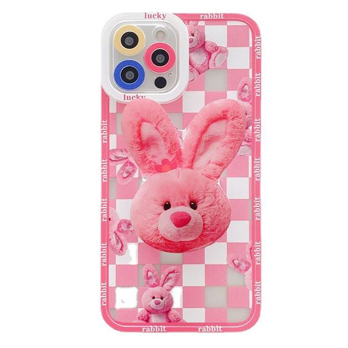 VILZSTUDIOS Checkered phone case featuring a bunny design